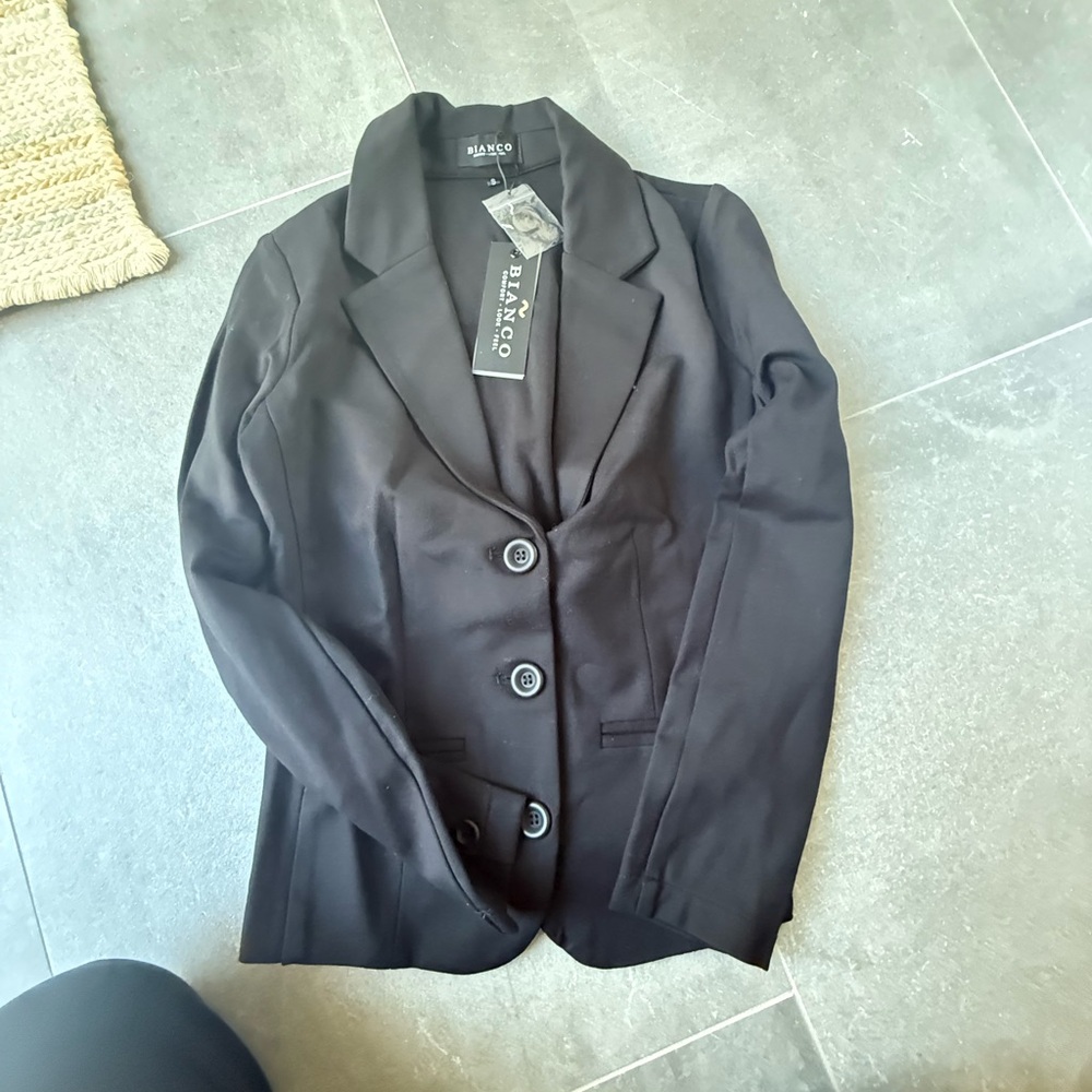 Black Structured Blazer with Center Vent